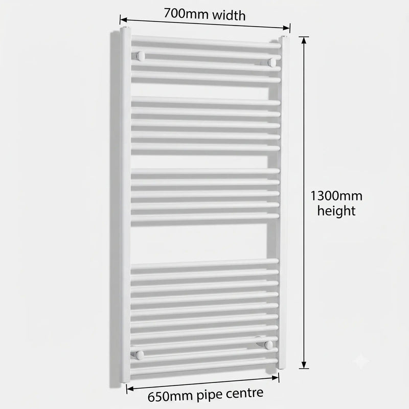 1300x700mm Towel Rail Radiator Flat White Central Heating - Elegant Radiators
