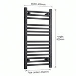 800 mm High x 400 mm Wide Heated Towel Radiator Flat Black