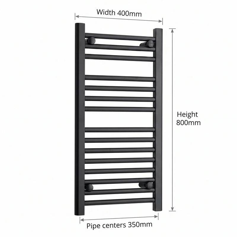 800 mm High x 400 mm Wide Heated Towel Radiator Flat Black