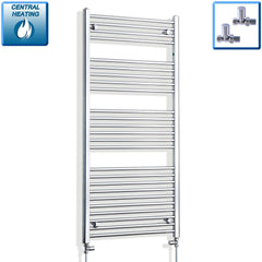 With Straight Inline Valves 1400 mm High x 600 mm Wide Flat Chrome Towel Radiator