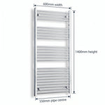 1400 mm High x 600 mm Wide Flat Or Curved Chrome Towel Radiator - Elegant Radiators