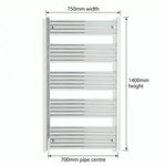1400 mm High x 750 mm Wide Heated Straight Towel Rail Chrome - Elegant Radiators