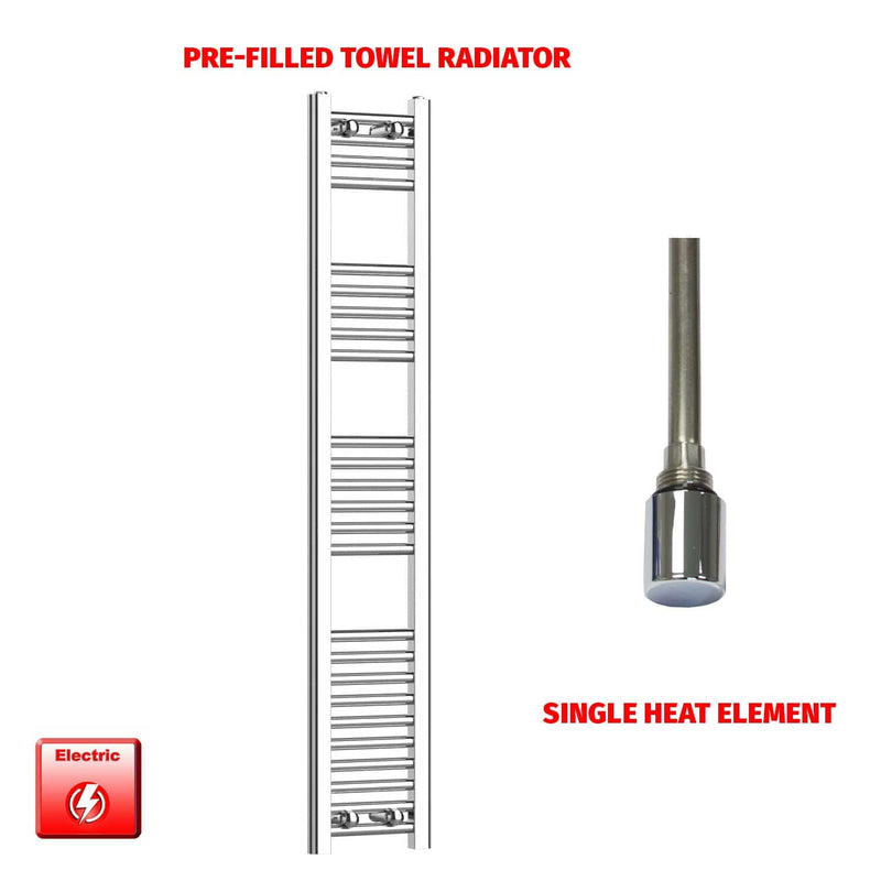 Single Heat / No Timer 1400 x 200 Pre-Filled Electric Heated Towel Radiator Straight Chrome