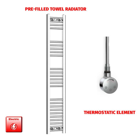 ER-Touch Thermostatic / No Timer 1400 x 200 Pre-Filled Electric Heated Towel Radiator Straight Chrome