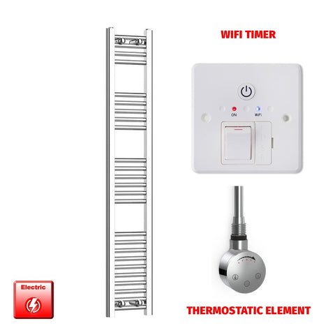 ER-Touch Thermostatic / Wifi Timer 1400 x 200 Pre-Filled Electric Heated Towel Radiator Straight Chrome