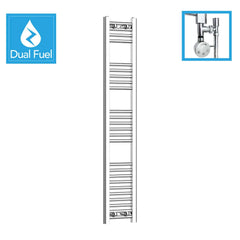 1400 x 250 Chrome Dual Fuel Flat Heated Towel Rail Radiator