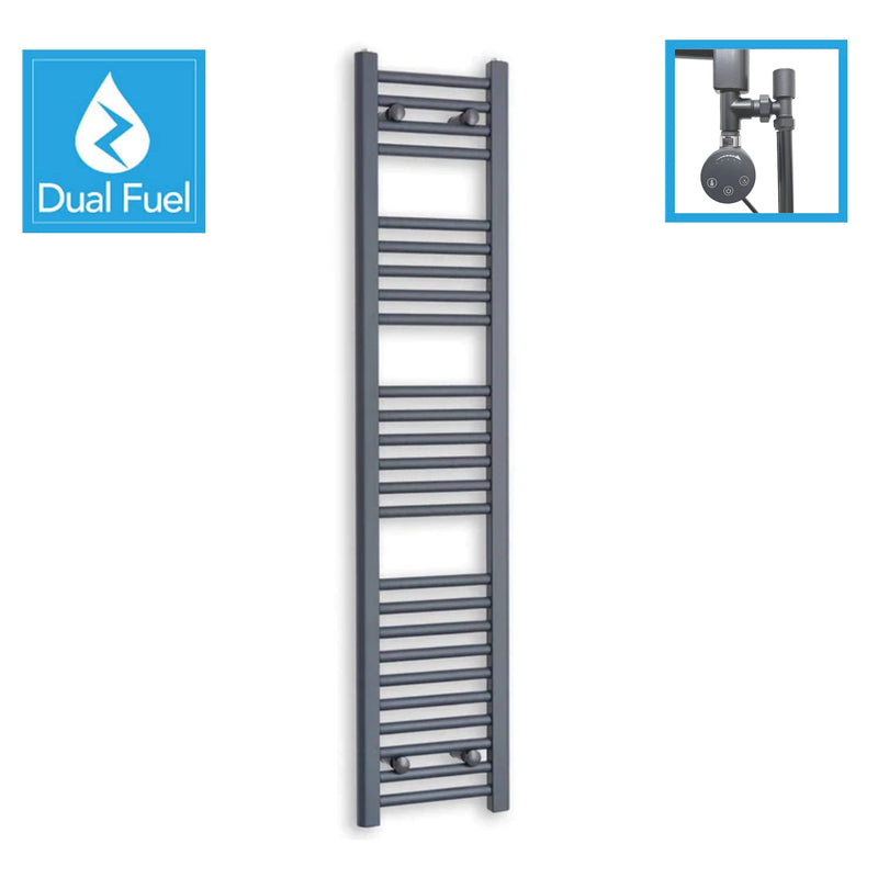 1400 x 300 Anthracite Dual Fuel Flat Heated Towel Rail Radiator