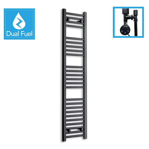 1400 x 300 Dual Fuel Flat Black Heated Towel Rail Radiator