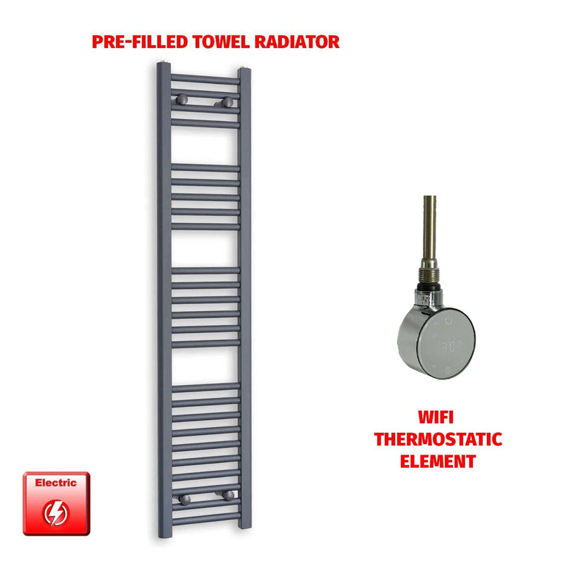 ER-Wifi Thermostatic / No Timer 1400 x 300 Flat Anthracite Pre-Filled Electric Heated Towel Rail HTR