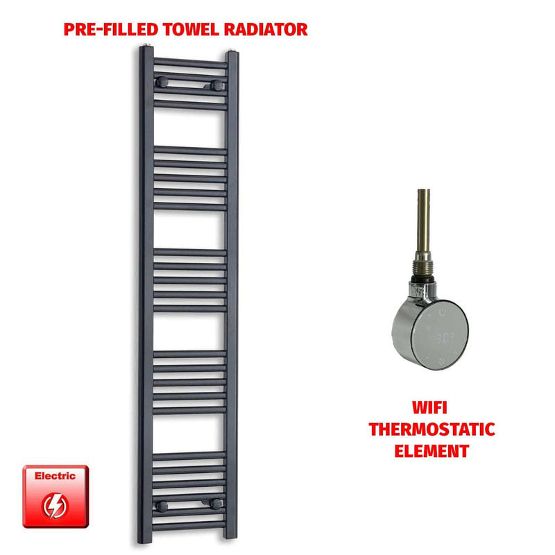 ER-Wifi Thermostatic / No Timer 1400 x 300 Flat Black Pre-Filled Electric Heated Towel Radiator HTR