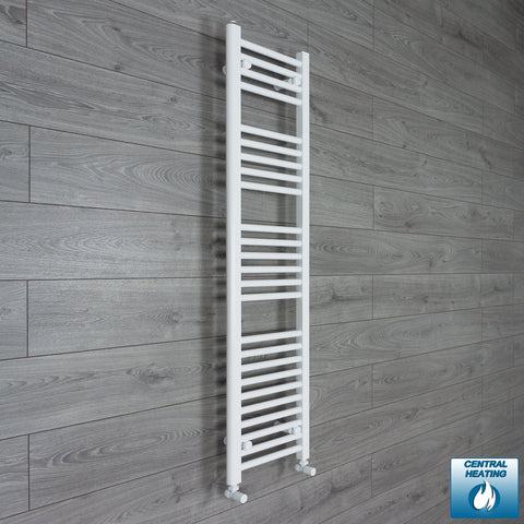 With Angled Valves 1400 x 300 Heated Towel Rail Radiator Flat White