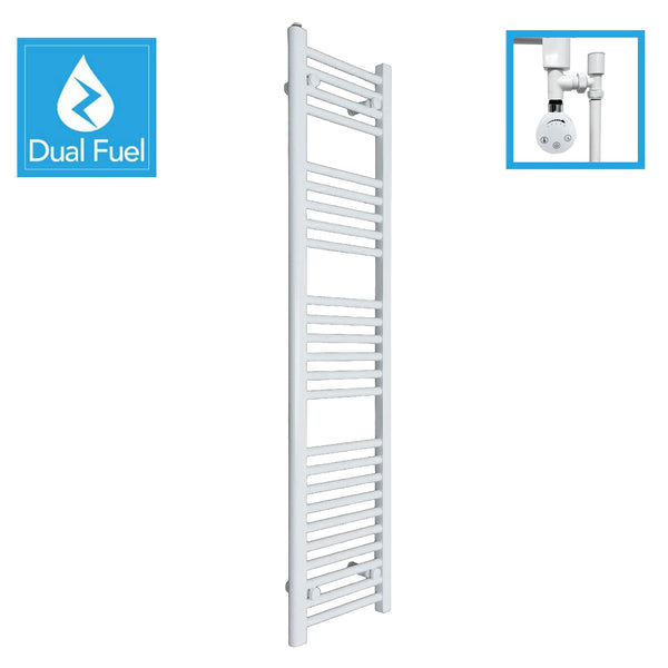 1400 x 400 White Dual Fuel Flat Heated Towel Rail