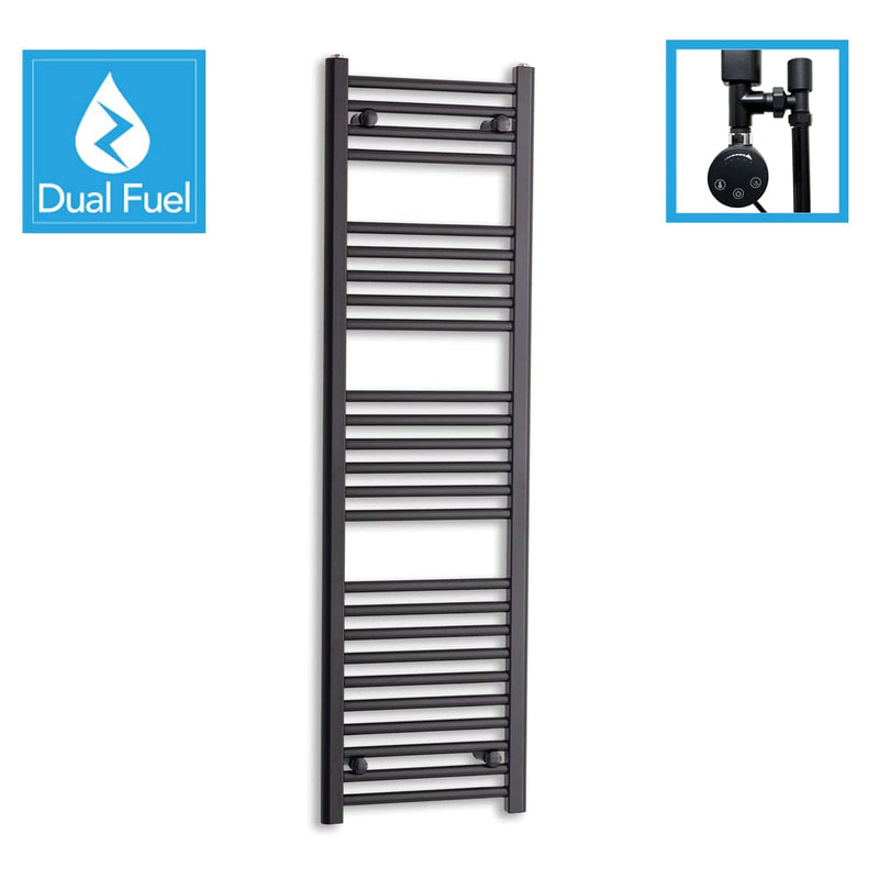 1400 x 400 Dual Fuel Flat Black Heated Towel Rail Radiator