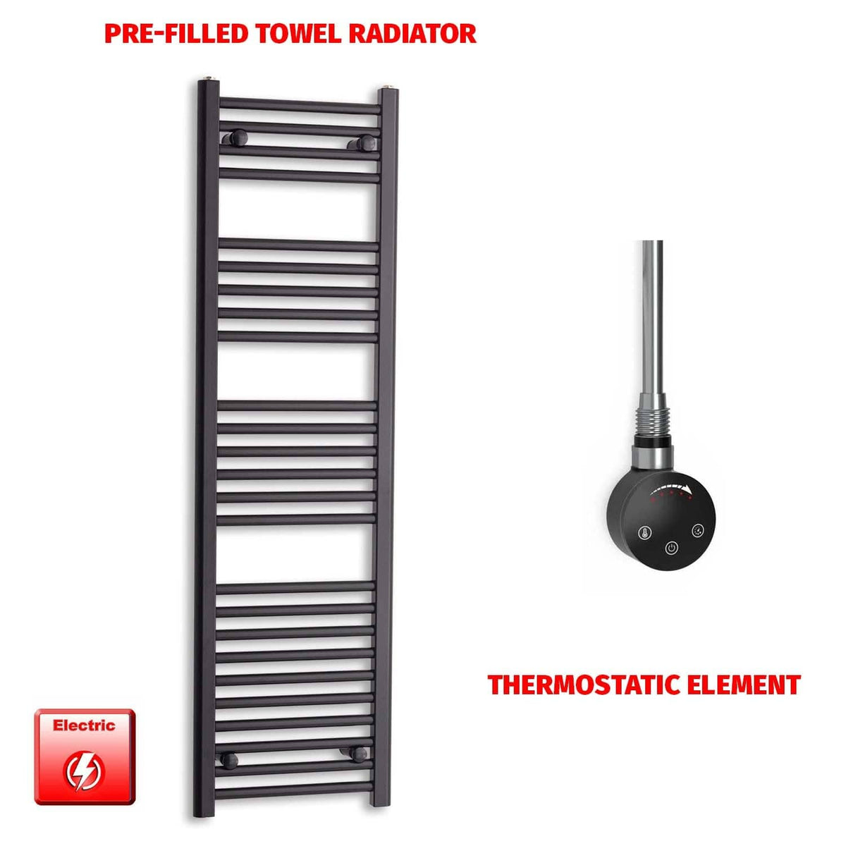 ER-Touch Thermostatic / No Timer 1400 x 400 Flat Black Pre-Filled Electric Heated Towel Radiator HTR