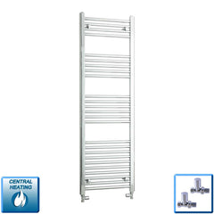 With Straight Inline Valves 1400 x 400 Heated Flat Chrome Towel Rail Radiator