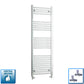 With Straight Inline Valves 1400 x 400 Heated Flat Chrome Towel Rail Radiator