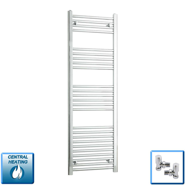 With Angled Valves 1400 x 400 Heated Flat Chrome Towel Rail Radiator