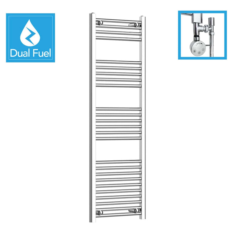 1400 x 450 Chrome Dual Fuel Flat Heated Towel Rail Radiator