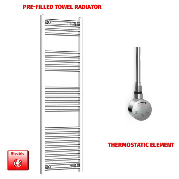 ER-Touch Thermostatic / No Timer 1400 x 450 Pre-Filled Electric Heated Towel Radiator Straight Chrome