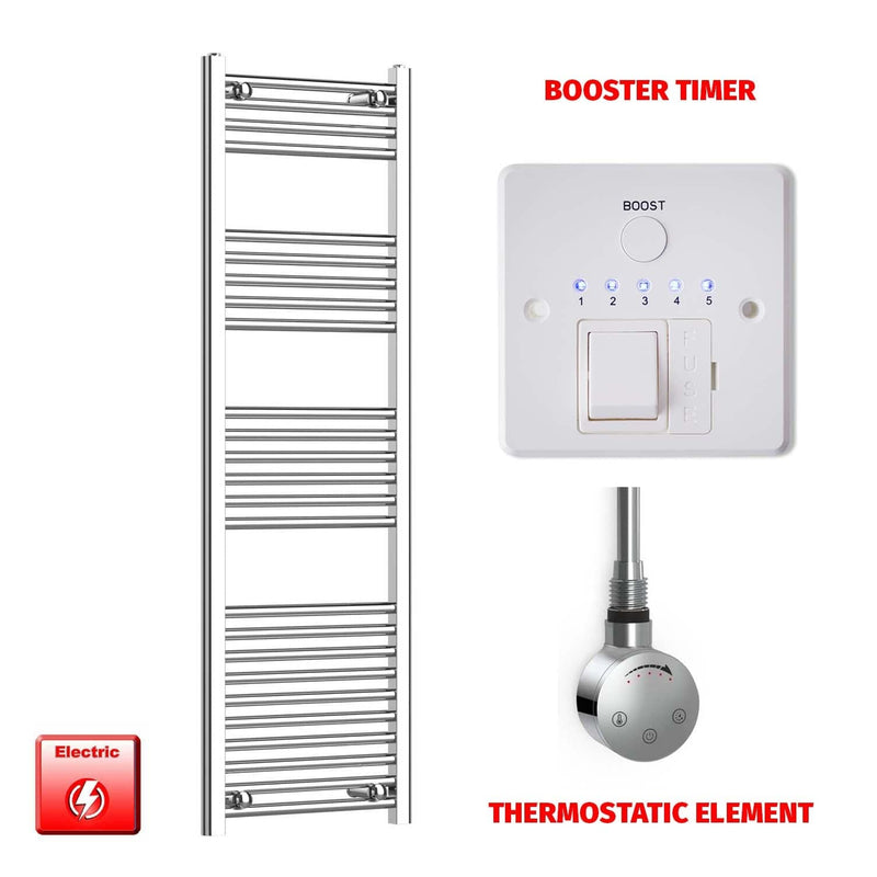 ER-Touch Thermostatic / Booster Timer 1400 x 450 Pre-Filled Electric Heated Towel Radiator Straight Chrome