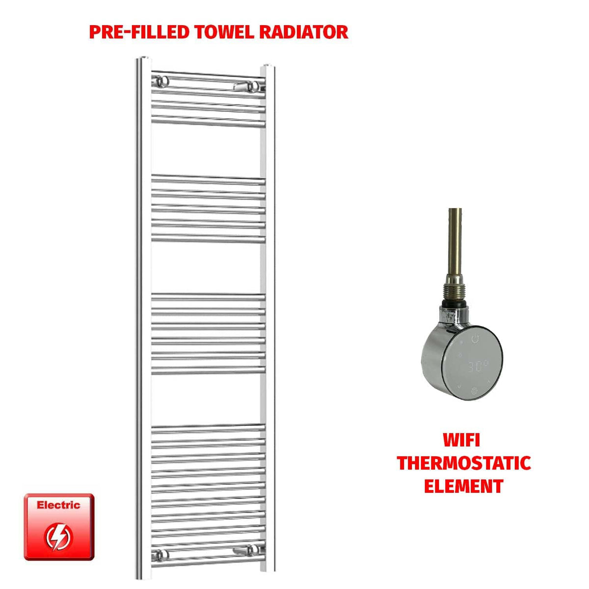 ER-Wifi Thermostatic / No Timer 1400 x 450 Pre-Filled Electric Heated Towel Radiator Straight Chrome