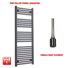 Single Heat / No Timer 1400 x 500 Flat Black Pre-Filled Electric Heated Towel Radiator HTR