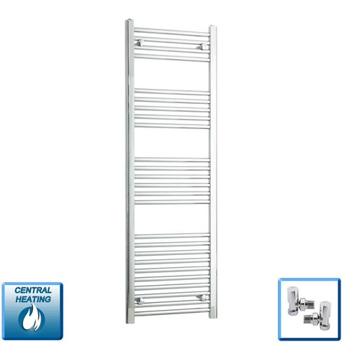 With Angled Valves 1400 x 500 Heated Straight Chrome Towel Rail Radiator