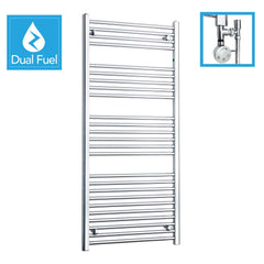 1400 x 550 Chrome Dual Fuel Flat Heated Towel Rail Radiator