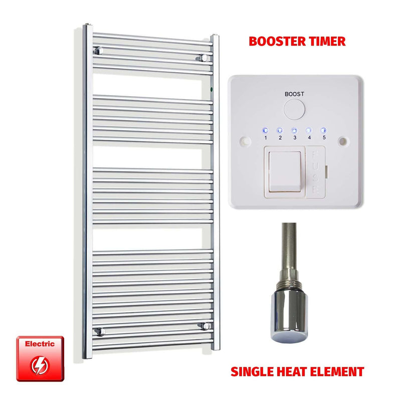 Single Heat / Booster Timer 1400 x 550 Pre-Filled Electric Heated Towel Radiator Straight Chrome