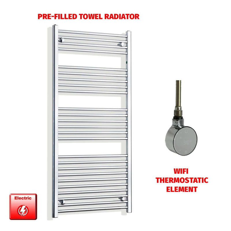 ER-Wifi Thermostatic / No Timer 1400 x 550 Pre-Filled Electric Heated Towel Radiator Straight Chrome