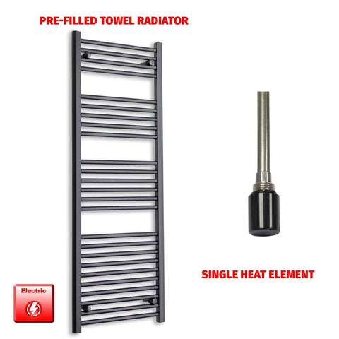 Single Heat / No Timer 1400 x 600 Flat Black Pre-Filled Electric Heated Towel Rail Radiator