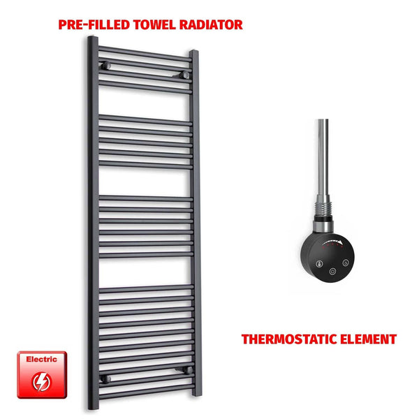 ER-Touch Thermostatic / No Timer 1400 x 600 Flat Black Pre-Filled Electric Heated Towel Rail Radiator