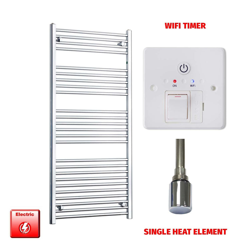 Single Heat / Wifi Timer 1400 x 600 Flat Chrome Pre-Filled Electric Heated Towel Rail