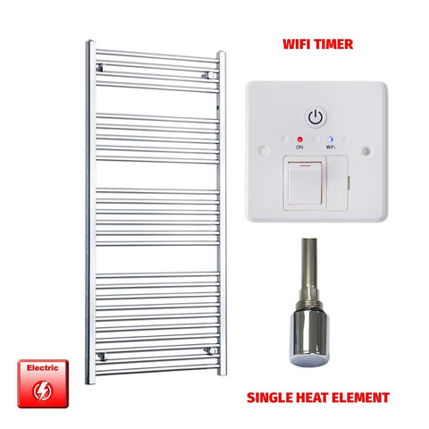 Single Heat / Wifi Timer 1400 x 600 Flat Chrome Pre-Filled Electric Heated Towel Rail