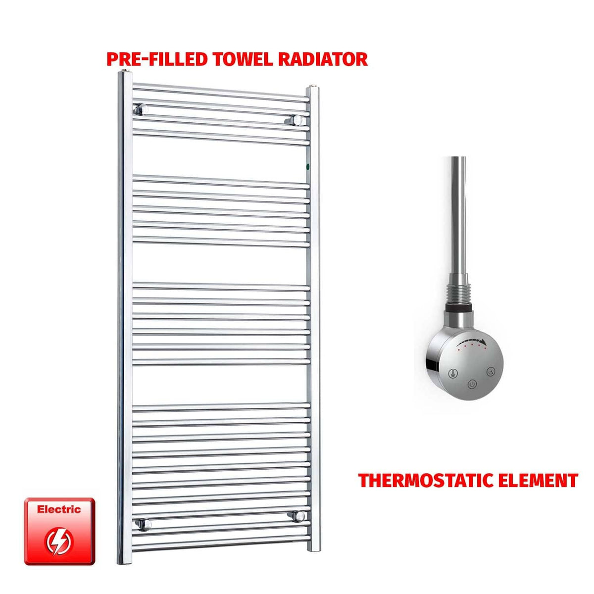 ER-Touch Thermostatic / No Timer 1400 x 600 Flat Chrome Pre-Filled Electric Heated Towel Rail