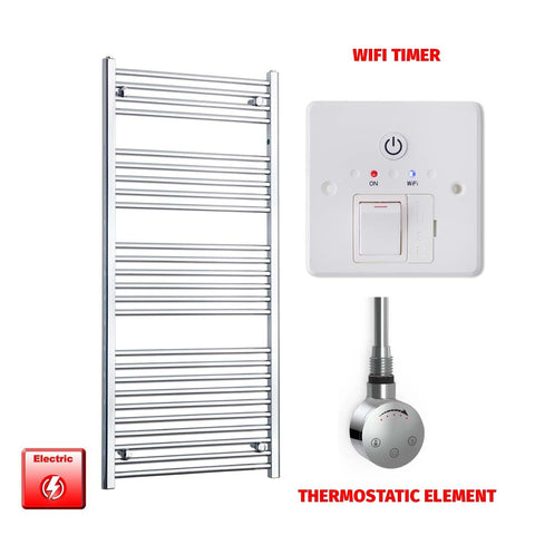 ER-Touch Thermostatic / Wifi Timer 1400 x 600 Flat Chrome Pre-Filled Electric Heated Towel Rail