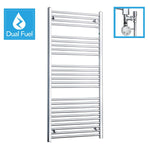 1400 x 650 Chrome Dual Fuel Flat Heated Towel Rail Radiator