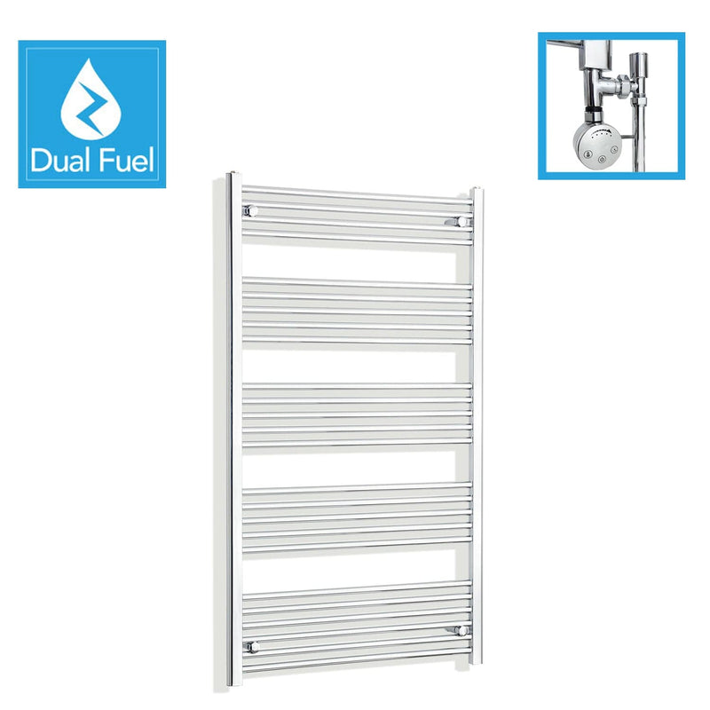 1400 x 750 Chrome Dual Fuel Flat Heated Towel Rail Radiator