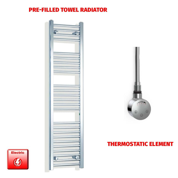 ER-Touch Thermostatic / No Timer 1400mm High 300mm Wide Pre-Filled Electric Chrome Towel Rail