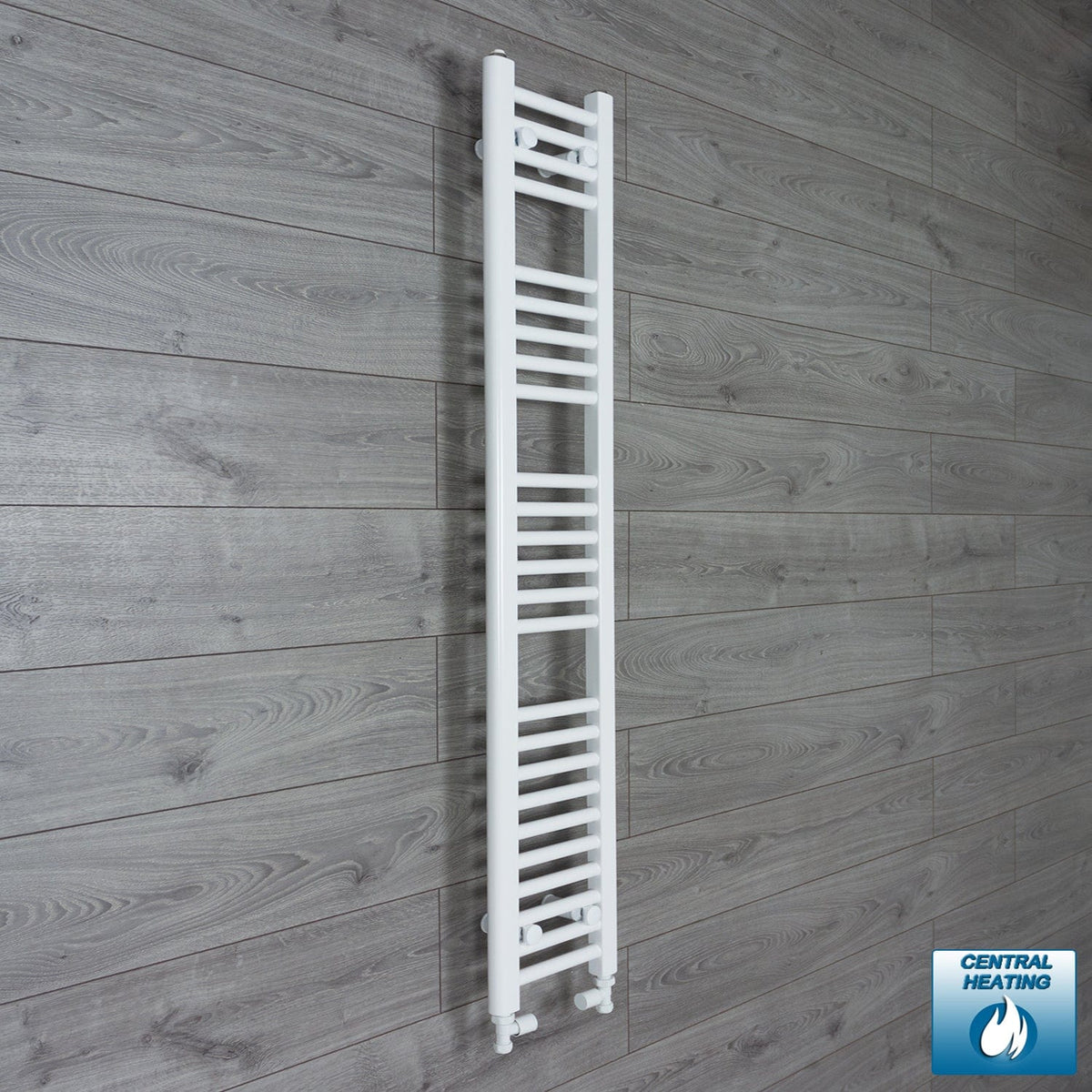 With Straight Inline Valves 1400mm High x 200mm Wide Heated Towel Radiator Flat White