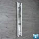 With Straight Inline Valves 1400mm High x 250mm Wide Heated Towel Radiator Flat White