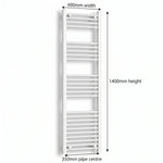 1400x400mm Towel Rail Radiator Flat White Central Heating - Elegant Radiators