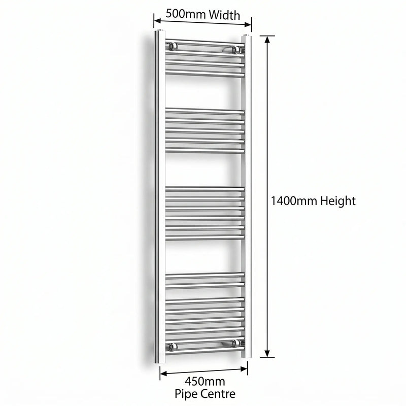 1400x500mm Straight Or Curved Chrome Towel Rail Radiator - Elegant Radiators