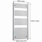 1400x650mm Heated Straight Towel Rail Radiator Chrome - Elegant Radiators