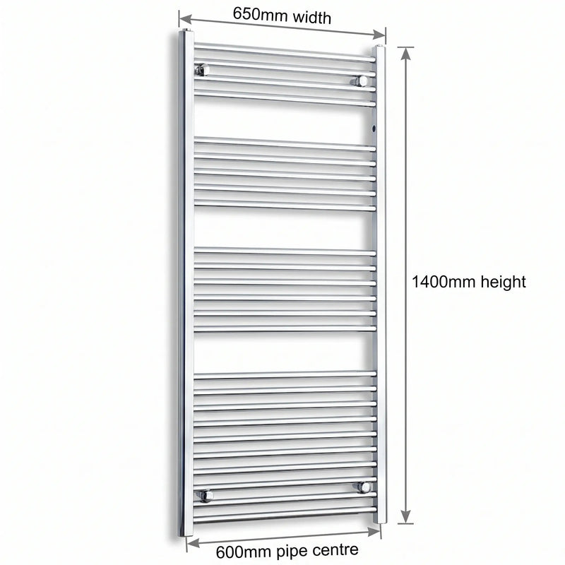 1400x650mm Heated Straight Towel Rail Radiator Chrome - Elegant Radiators