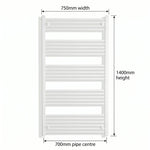 1400x750mm Towel Rail Radiator Flat White Central Heating - Elegant Radiators