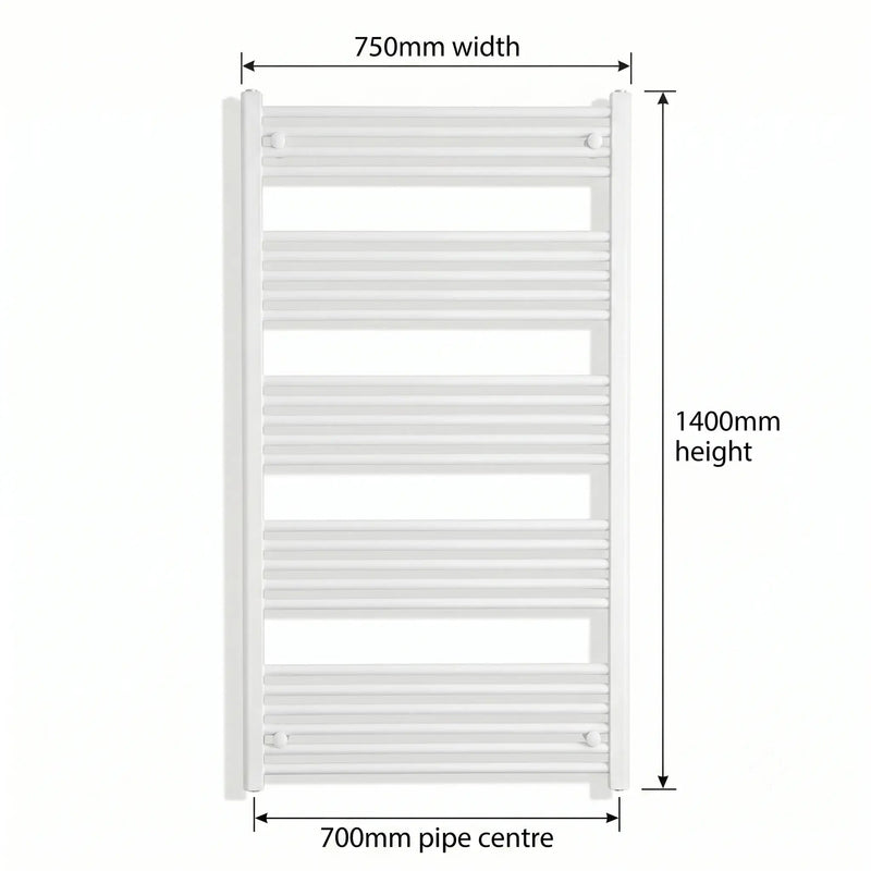1400x750mm Towel Rail Radiator Flat White Central Heating - Elegant Radiators