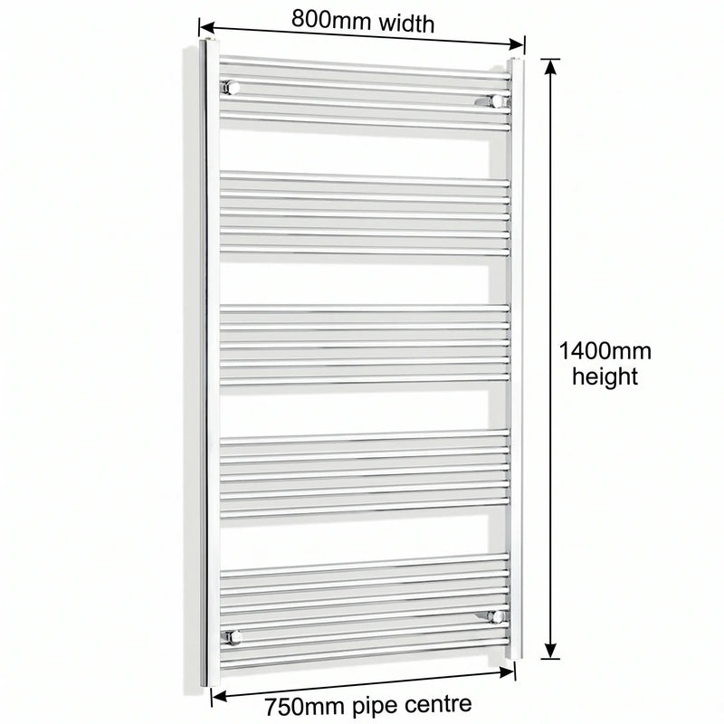 1400x800mm Heated Straight Towel Rail Radiator Chrome - Elegant Radiators