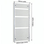 1500 mm High x 700 mm Wide Heated Straight Towel Rail Chrome - Elegant Radiators