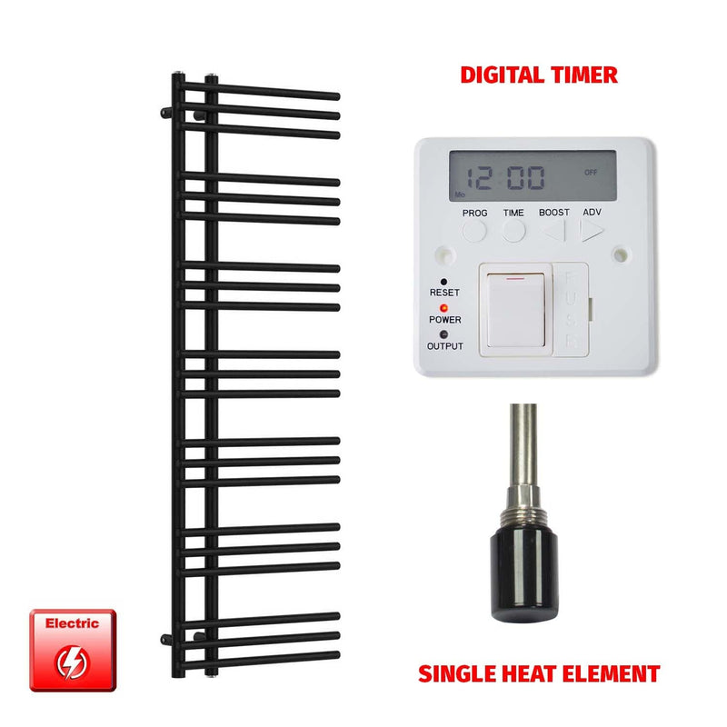 Single Heat / Digital Timer 1500 x 500 Difta Pre-Filled Electric Heated Towel Radiator Flat Black